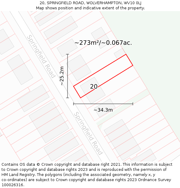 20, SPRINGFIELD ROAD, WOLVERHAMPTON, WV10 0LJ: Plot and title map