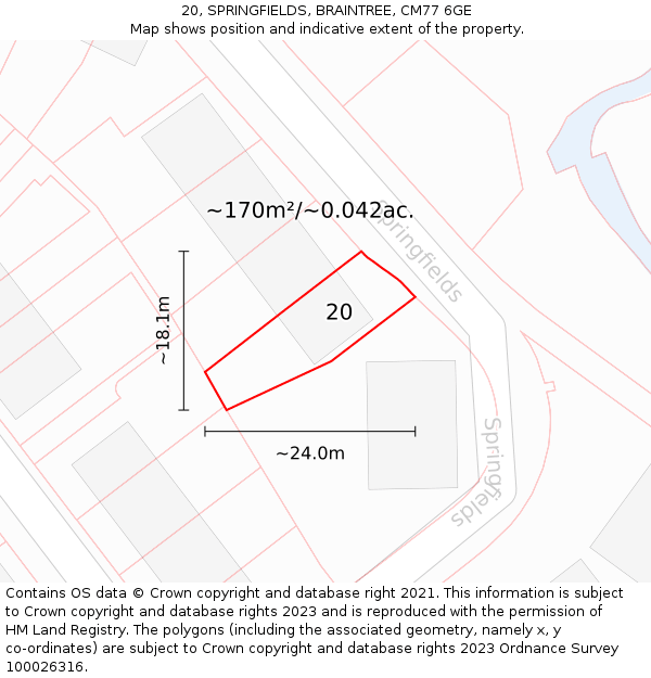 20, SPRINGFIELDS, BRAINTREE, CM77 6GE: Plot and title map