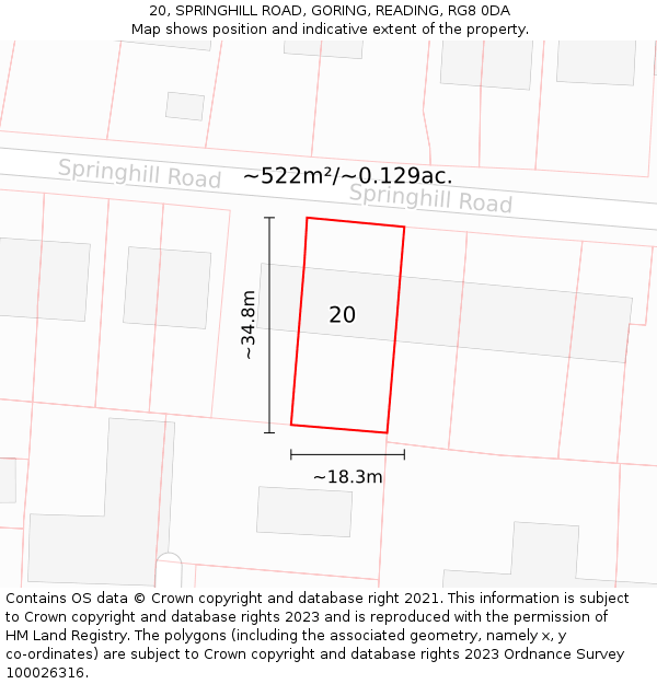 20, SPRINGHILL ROAD, GORING, READING, RG8 0DA: Plot and title map