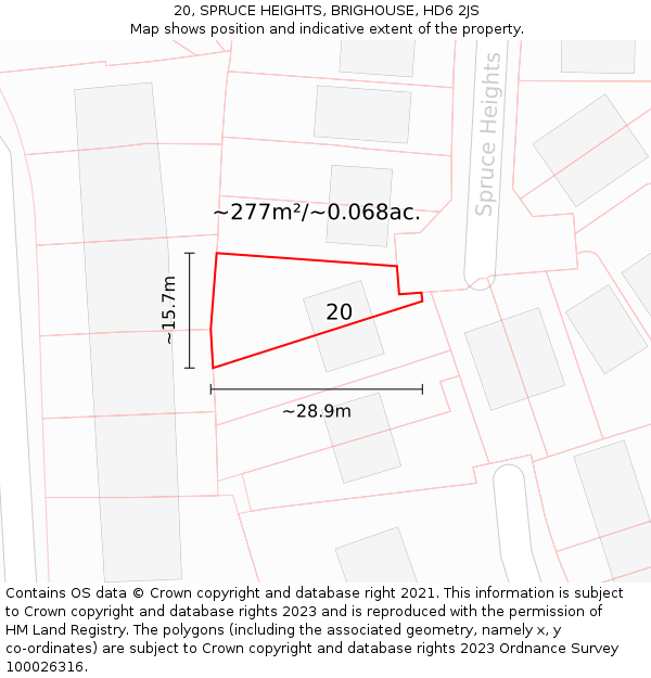 20, SPRUCE HEIGHTS, BRIGHOUSE, HD6 2JS: Plot and title map