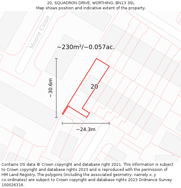 20, SQUADRON DRIVE, WORTHING, BN13 3SL: Plot and title map