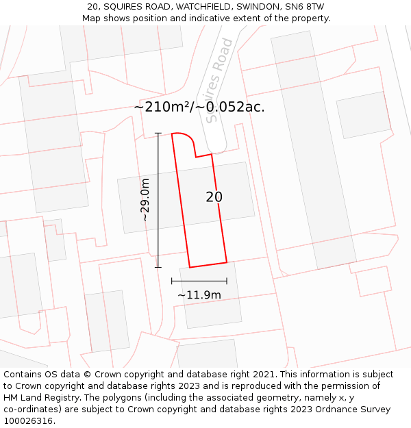 20, SQUIRES ROAD, WATCHFIELD, SWINDON, SN6 8TW: Plot and title map