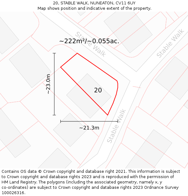 20, STABLE WALK, NUNEATON, CV11 6UY: Plot and title map