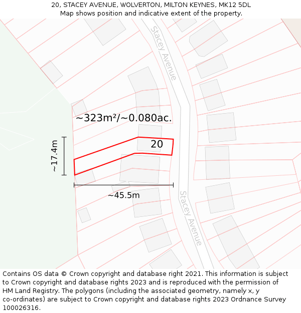 20, STACEY AVENUE, WOLVERTON, MILTON KEYNES, MK12 5DL: Plot and title map
