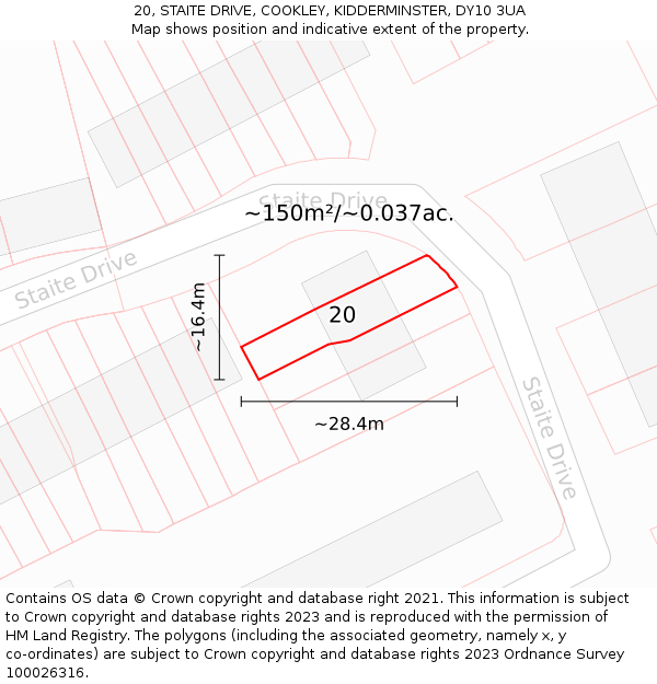 20, STAITE DRIVE, COOKLEY, KIDDERMINSTER, DY10 3UA: Plot and title map