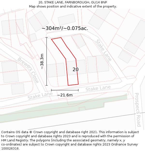 20, STAKE LANE, FARNBOROUGH, GU14 8NP: Plot and title map
