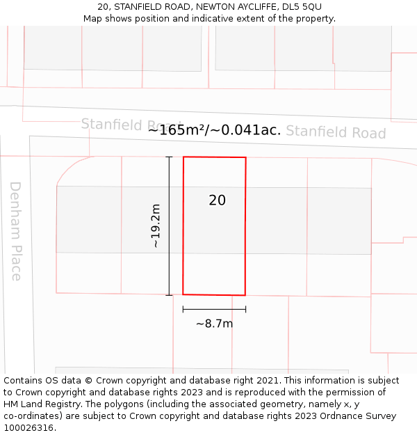 20, STANFIELD ROAD, NEWTON AYCLIFFE, DL5 5QU: Plot and title map