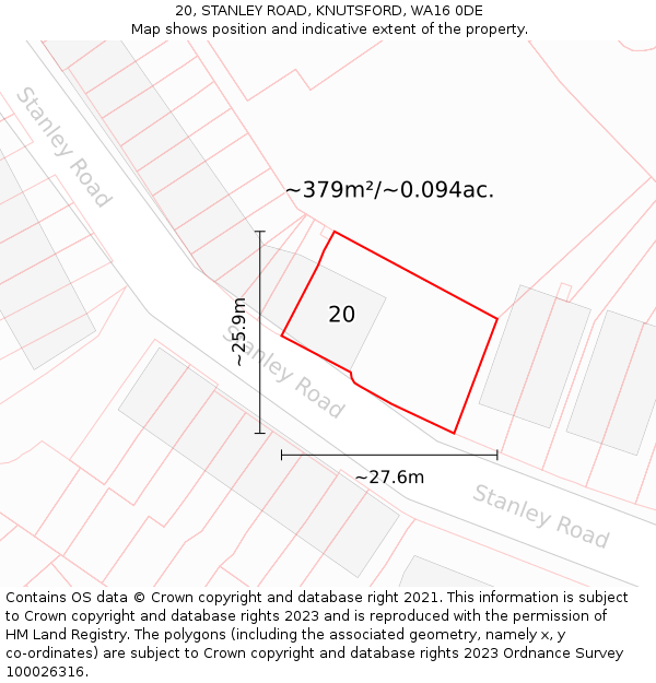 20, STANLEY ROAD, KNUTSFORD, WA16 0DE: Plot and title map