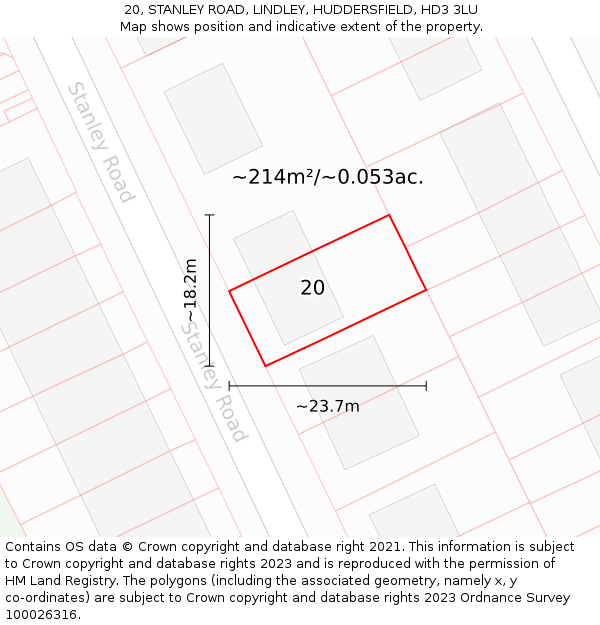 20, STANLEY ROAD, LINDLEY, HUDDERSFIELD, HD3 3LU: Plot and title map