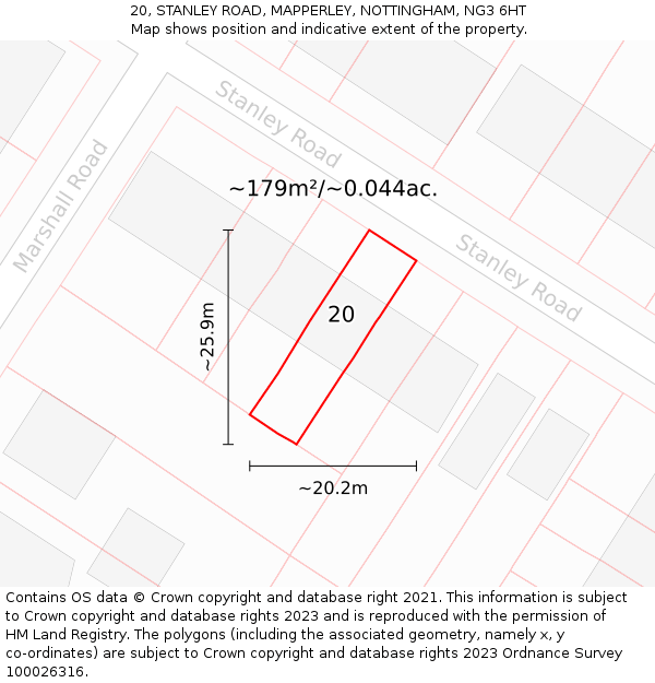 20, STANLEY ROAD, MAPPERLEY, NOTTINGHAM, NG3 6HT: Plot and title map