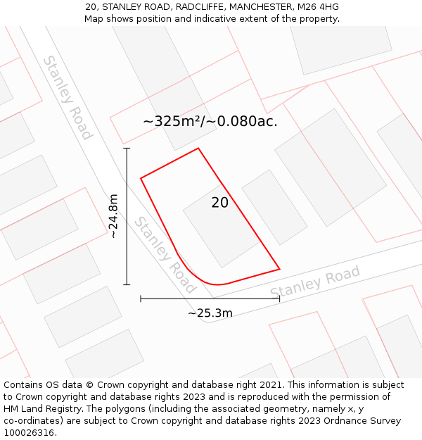 20, STANLEY ROAD, RADCLIFFE, MANCHESTER, M26 4HG: Plot and title map