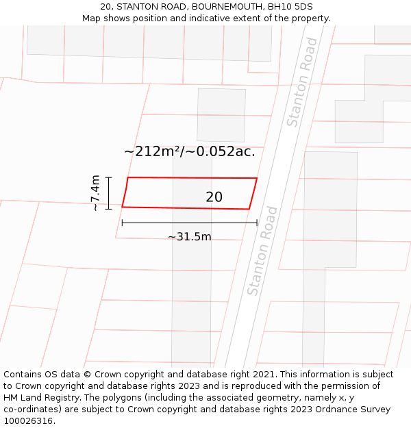 20, STANTON ROAD, BOURNEMOUTH, BH10 5DS: Plot and title map
