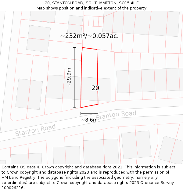 20, STANTON ROAD, SOUTHAMPTON, SO15 4HE: Plot and title map
