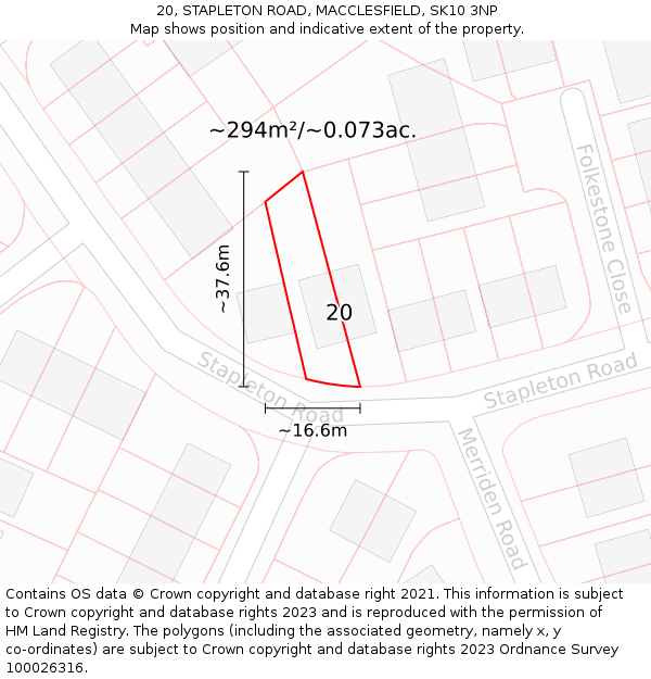 20, STAPLETON ROAD, MACCLESFIELD, SK10 3NP: Plot and title map