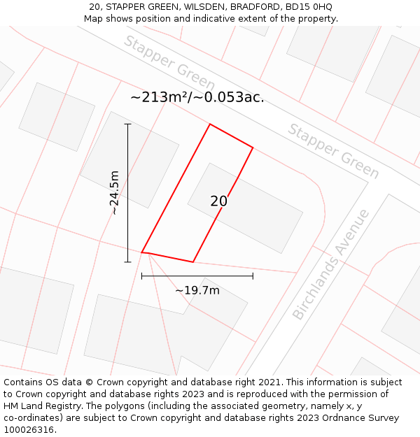 20, STAPPER GREEN, WILSDEN, BRADFORD, BD15 0HQ: Plot and title map