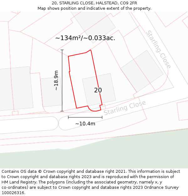20, STARLING CLOSE, HALSTEAD, CO9 2FR: Plot and title map