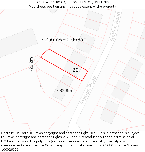 20, STATION ROAD, FILTON, BRISTOL, BS34 7BY: Plot and title map