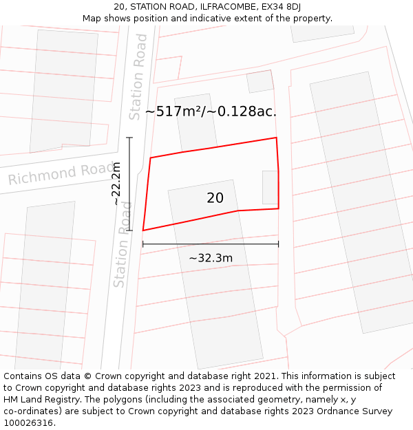 20, STATION ROAD, ILFRACOMBE, EX34 8DJ: Plot and title map