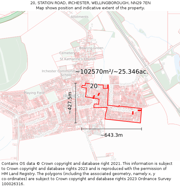 20, STATION ROAD, IRCHESTER, WELLINGBOROUGH, NN29 7EN: Plot and title map