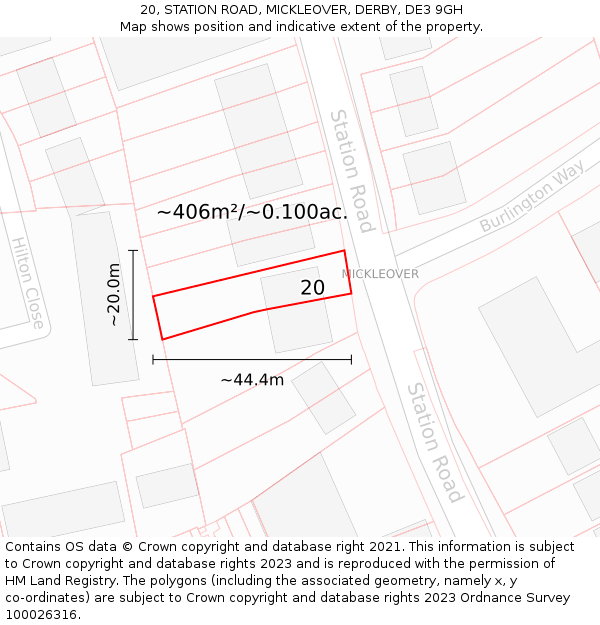 20, STATION ROAD, MICKLEOVER, DERBY, DE3 9GH: Plot and title map