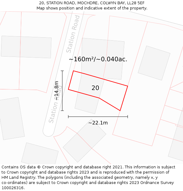 20, STATION ROAD, MOCHDRE, COLWYN BAY, LL28 5EF: Plot and title map