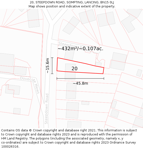 20, STEEPDOWN ROAD, SOMPTING, LANCING, BN15 0LJ: Plot and title map