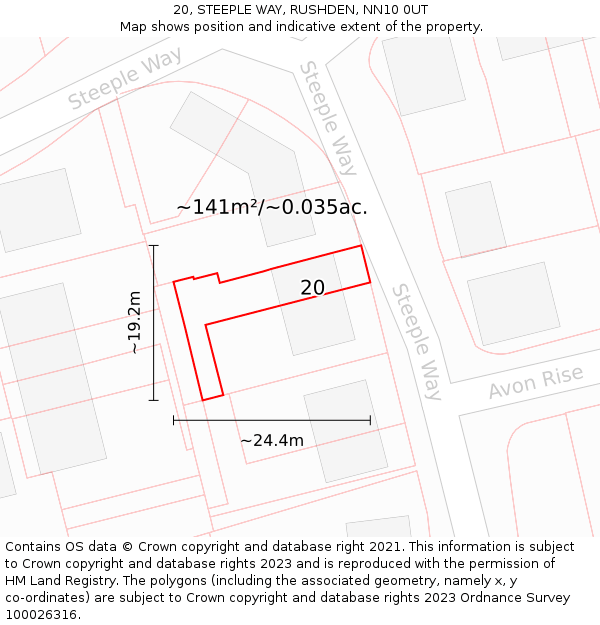 20, STEEPLE WAY, RUSHDEN, NN10 0UT: Plot and title map