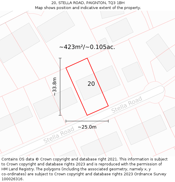20, STELLA ROAD, PAIGNTON, TQ3 1BH: Plot and title map
