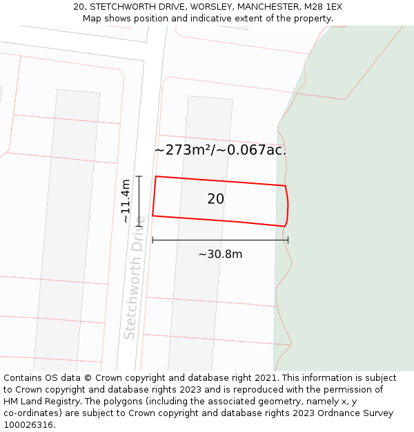 20, STETCHWORTH DRIVE, WORSLEY, MANCHESTER, M28 1EX: Plot and title map