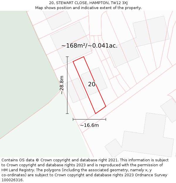 20, STEWART CLOSE, HAMPTON, TW12 3XJ: Plot and title map