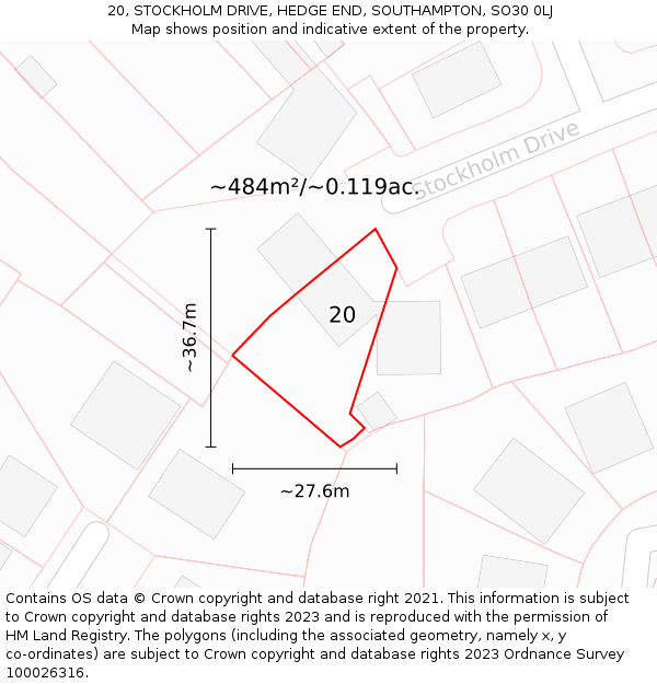 20, STOCKHOLM DRIVE, HEDGE END, SOUTHAMPTON, SO30 0LJ: Plot and title map