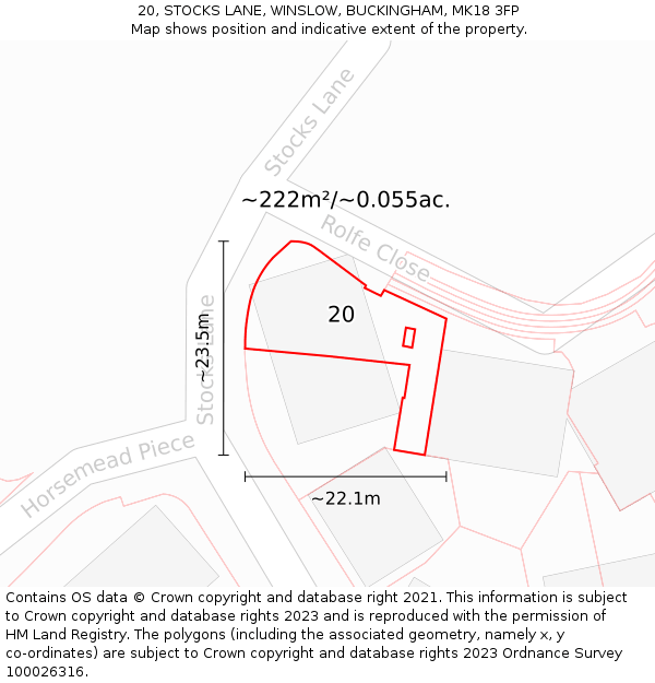 20, STOCKS LANE, WINSLOW, BUCKINGHAM, MK18 3FP: Plot and title map