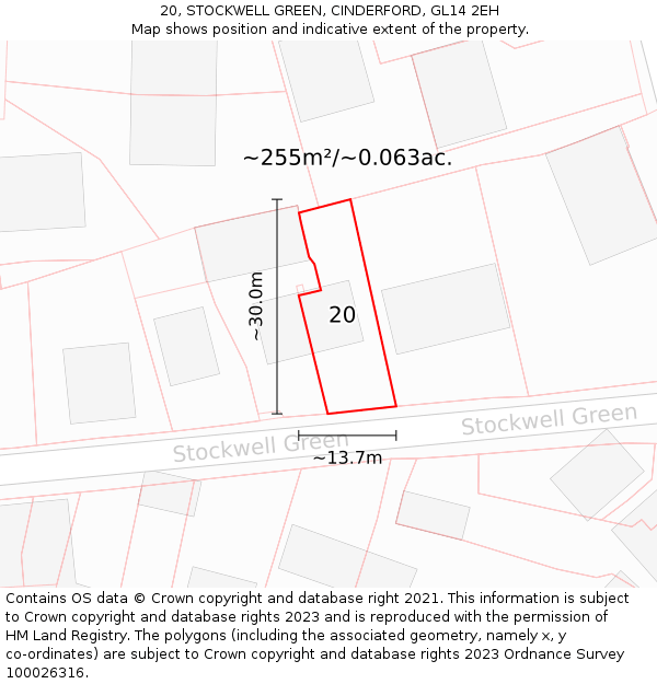 20, STOCKWELL GREEN, CINDERFORD, GL14 2EH: Plot and title map