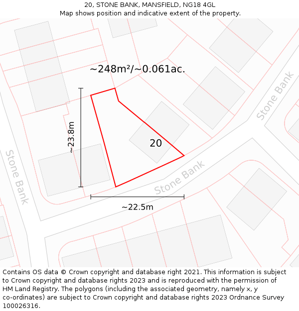 20, STONE BANK, MANSFIELD, NG18 4GL: Plot and title map