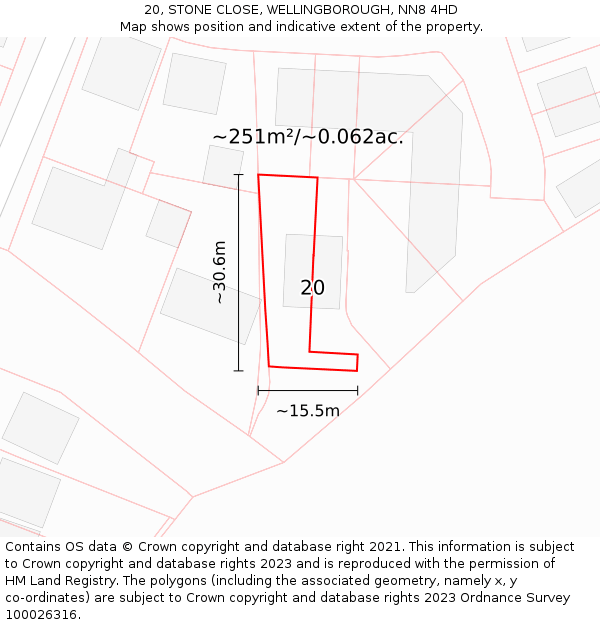 20, STONE CLOSE, WELLINGBOROUGH, NN8 4HD: Plot and title map