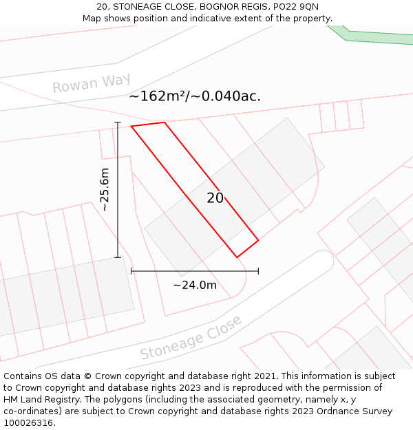 20, STONEAGE CLOSE, BOGNOR REGIS, PO22 9QN: Plot and title map