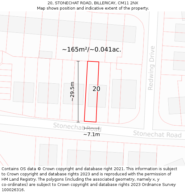 20, STONECHAT ROAD, BILLERICAY, CM11 2NX: Plot and title map