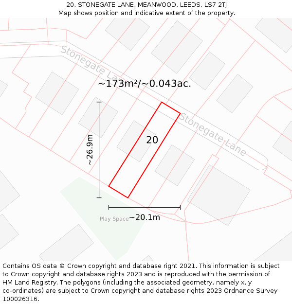 20, STONEGATE LANE, MEANWOOD, LEEDS, LS7 2TJ: Plot and title map