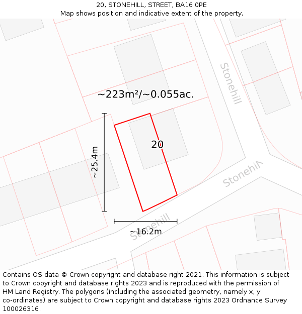 20, STONEHILL, STREET, BA16 0PE: Plot and title map