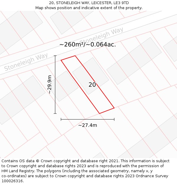 20, STONELEIGH WAY, LEICESTER, LE3 9TD: Plot and title map