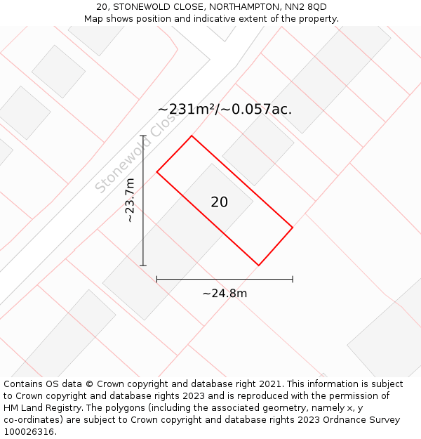 20, STONEWOLD CLOSE, NORTHAMPTON, NN2 8QD: Plot and title map