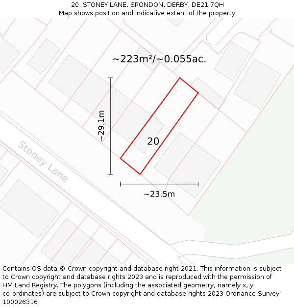 20, STONEY LANE, SPONDON, DERBY, DE21 7QH: Plot and title map