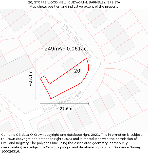 20, STORRS WOOD VIEW, CUDWORTH, BARNSLEY, S72 8TA: Plot and title map