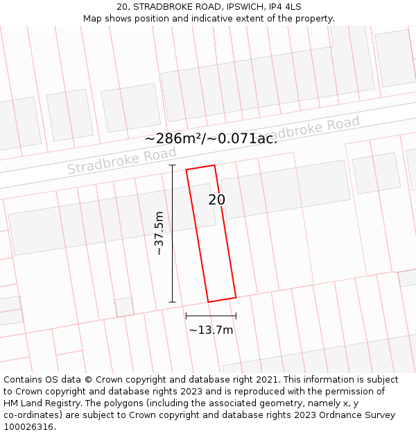 20, STRADBROKE ROAD, IPSWICH, IP4 4LS: Plot and title map