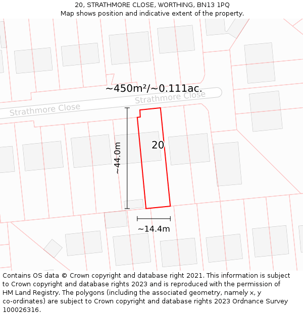 20, STRATHMORE CLOSE, WORTHING, BN13 1PQ: Plot and title map