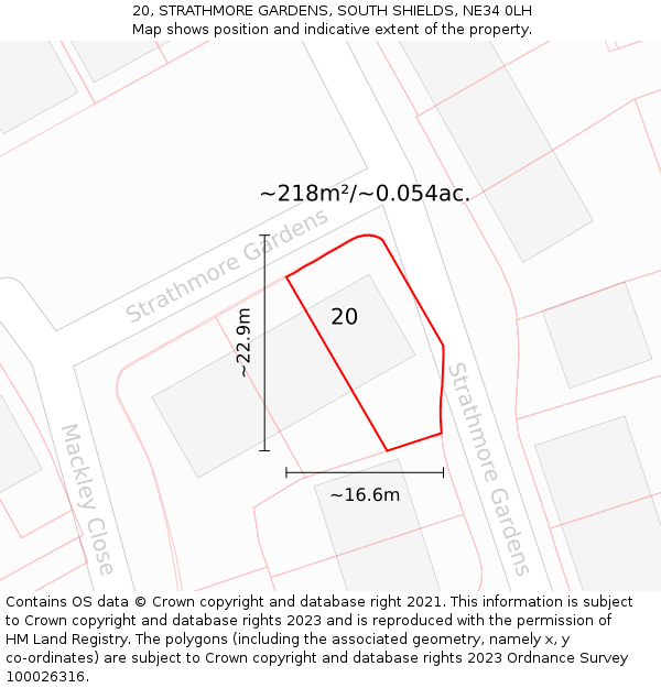 20, STRATHMORE GARDENS, SOUTH SHIELDS, NE34 0LH: Plot and title map