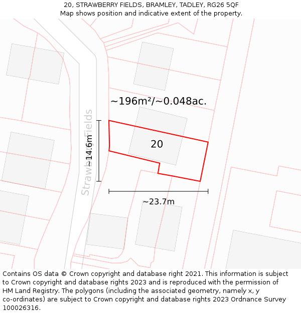 20, STRAWBERRY FIELDS, BRAMLEY, TADLEY, RG26 5QF: Plot and title map