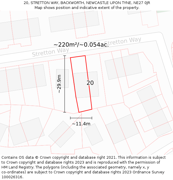 20, STRETTON WAY, BACKWORTH, NEWCASTLE UPON TYNE, NE27 0JR: Plot and title map