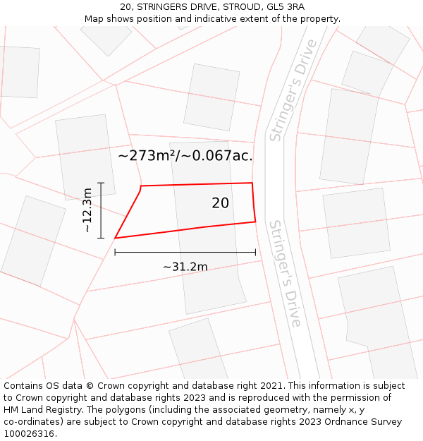 20, STRINGERS DRIVE, STROUD, GL5 3RA: Plot and title map