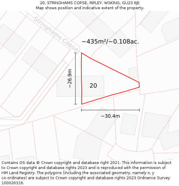 20, STRINGHAMS COPSE, RIPLEY, WOKING, GU23 6JE: Plot and title map